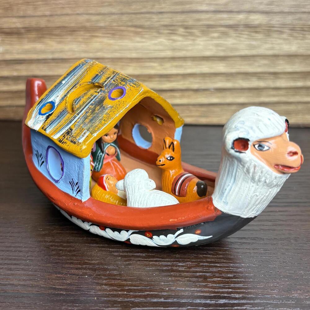 Handmade Peruvian Clay Nativity Canoe Sheep: Folk Art‎ Christmas Crèche